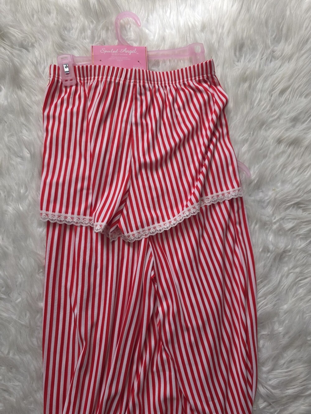 Women's Pink Striped Lace-Trim Pajama Set - Picture 4 of 4